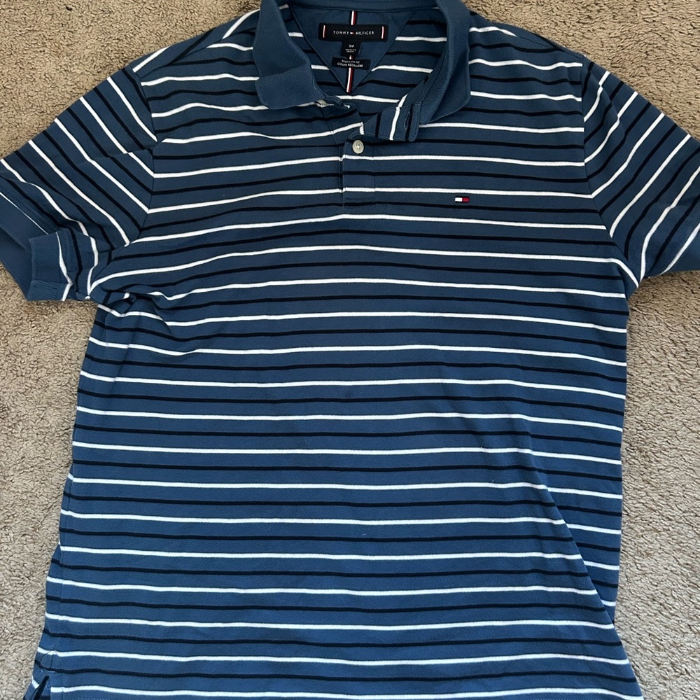 Tommy Hilfiger Men's Navy and White Polo Shirt